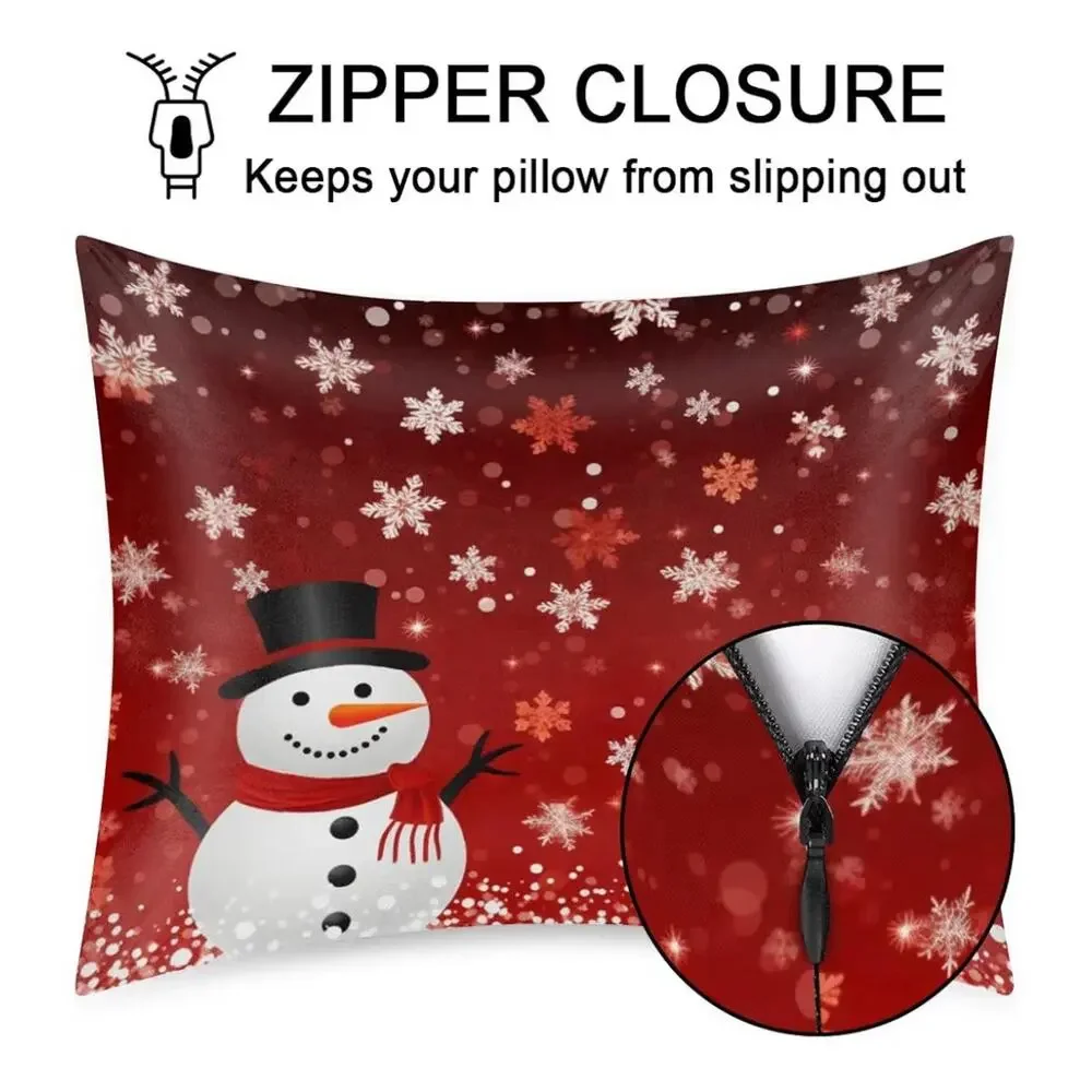 Satin Pillowcase for Hair and Skin, Red Christmas Snowman
